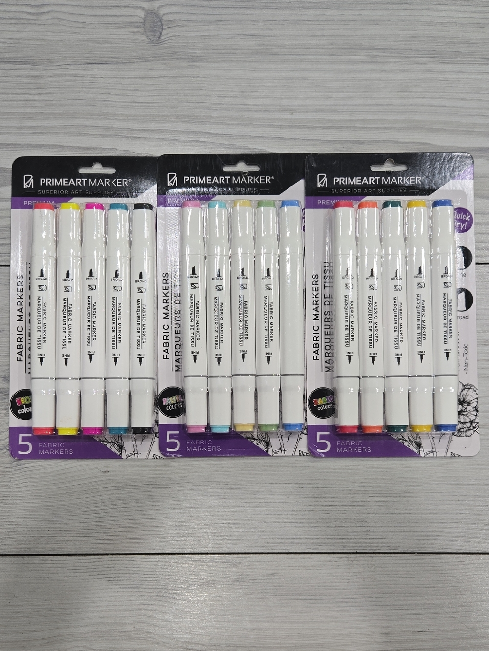 3 PrimeArt Marker 5-Pack Fabric Markers - Multicolor